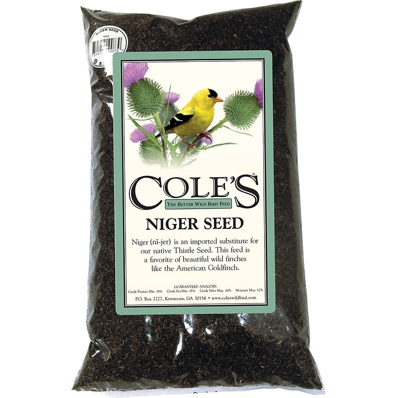 Cole's NI05 Straight Bird Seed, 5 lb Bag, Ingredients: 100% Niger Seed, Corn, Oats, Peanut Butter, Peanuts