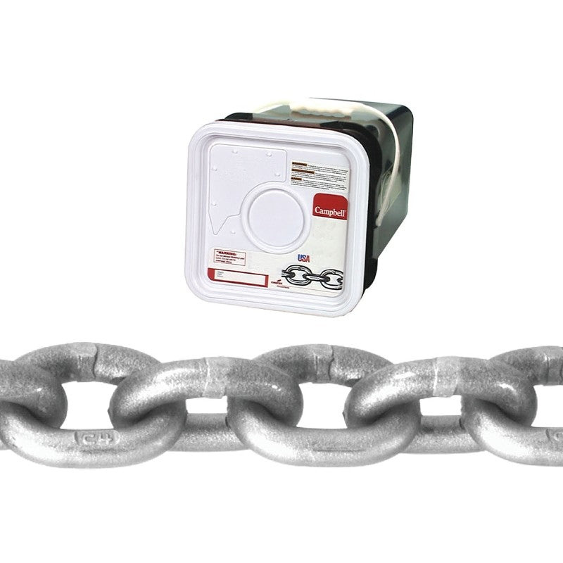 Campbell 0184616 High-Test Chain, 3/8 in, 40 ft L, 5400 lb Working Load, 43 Grade, Carbon Steel, Bright/Galvanized