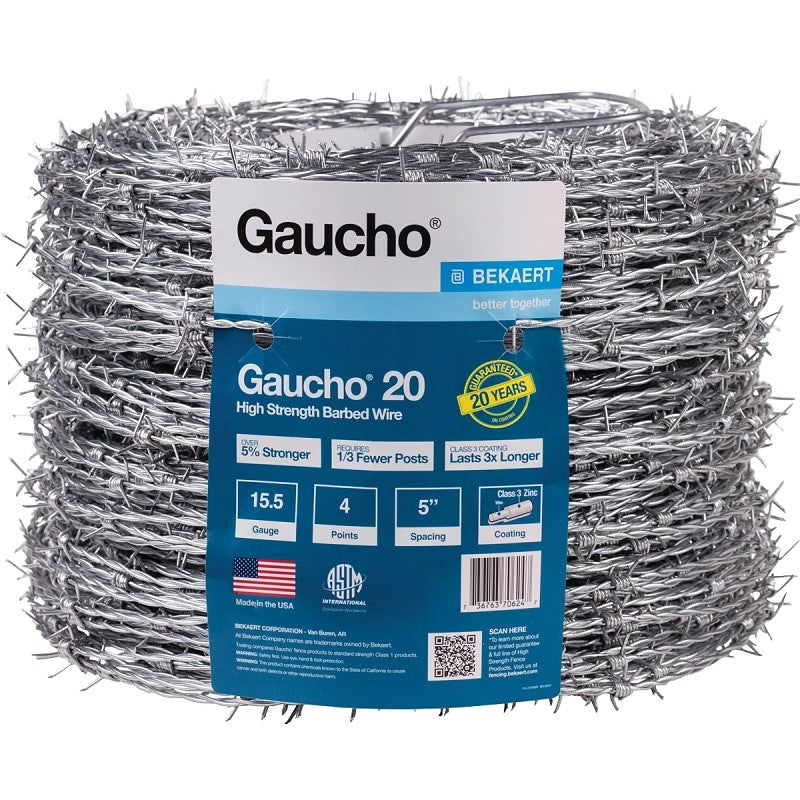 Gaucho 118293 Barbed Wire, 1320 ft L, 15-1/2 Gauge, Round Barb, 5 in Points Spacing