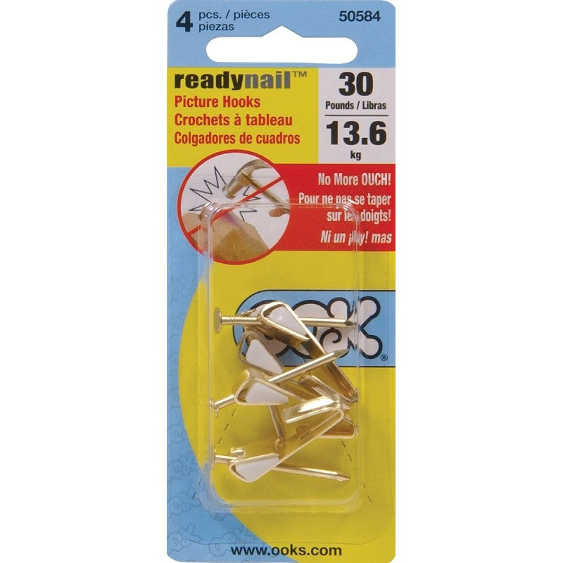 OOK 50584 Picture Hanger, 30 lb, Steel, Brass, Gold, 4/PK (Pack of 12)