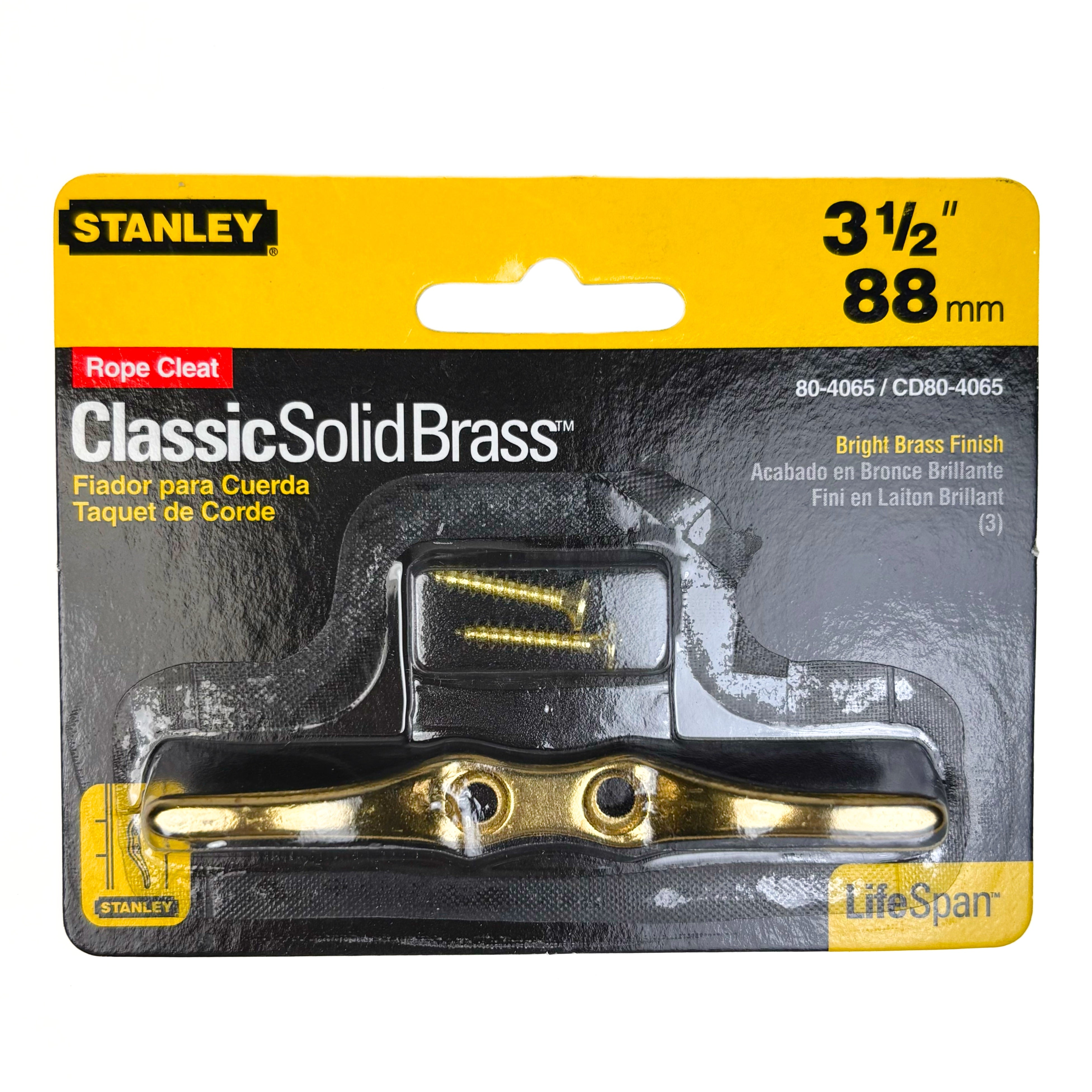 Rope Cleat 3-1/2 Inch Bright Solid Brass (POS)