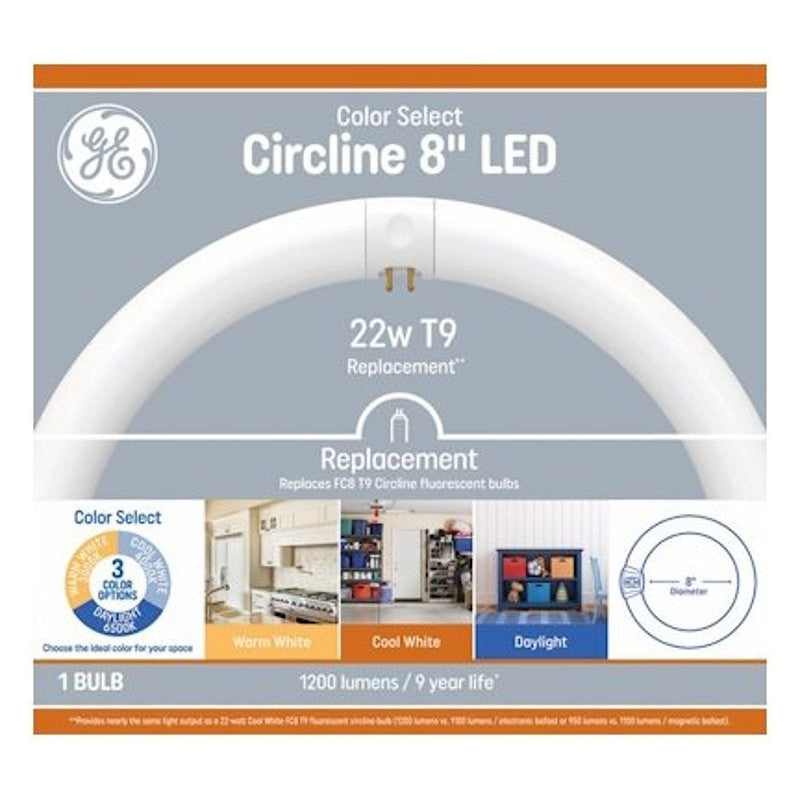 GE 93132067 LED Circular Light Bulb, T9 Lamp, 22 W Equivalent, G10Q Lamp Base, 3000, 4000, 5000 K Color Temp (Pack of 6)
