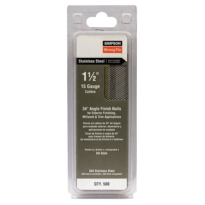 Simpson Strong-Tie S15N150SFB Series Finishing Nail, Tape Collation, 4D, 1-1/2 in L, 15 ga Gauge, Stainless Steel