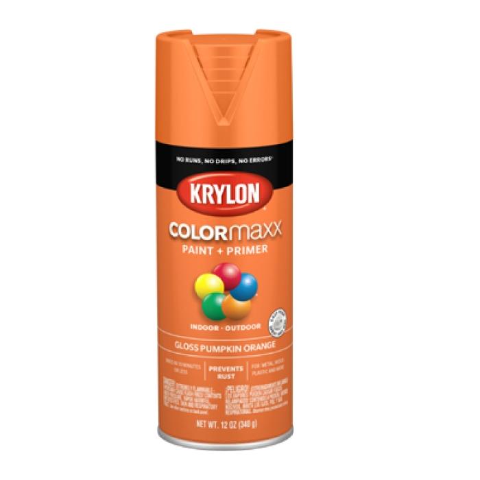 Krylon K05532007 Enamel Spray Paint, 12 oz Can, 25 sq-ft Coverage Area, Solvent Base, Gloss, Pumpkin Orange