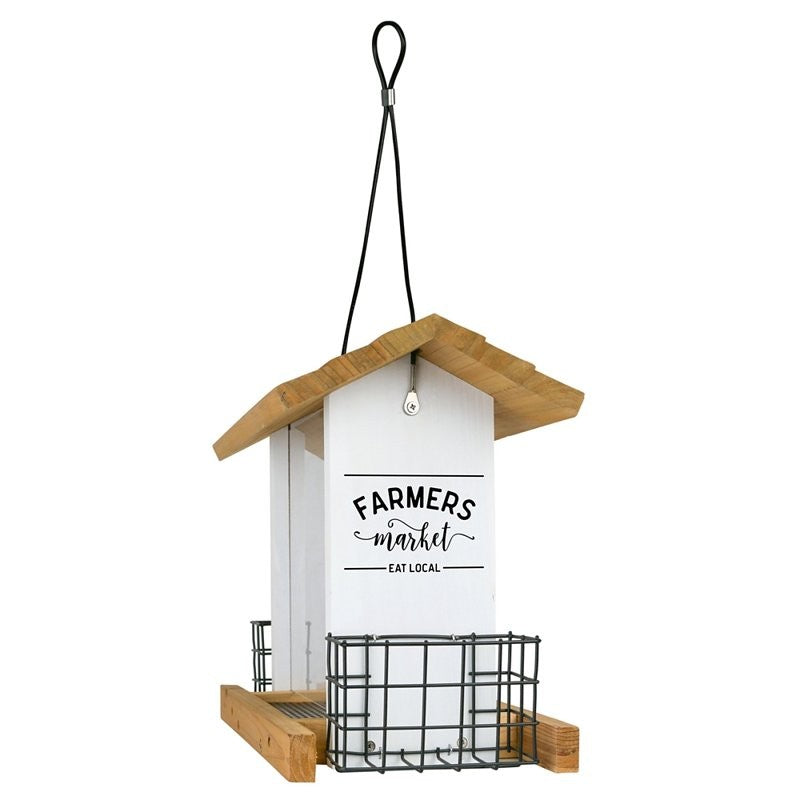 Nature's Way WWLF2-DECO Farmhouse Hopper Feeder, 3 qt Seed, 2 Suet Cakes, Mixed, Suet Cake, Sunflower, Cedar