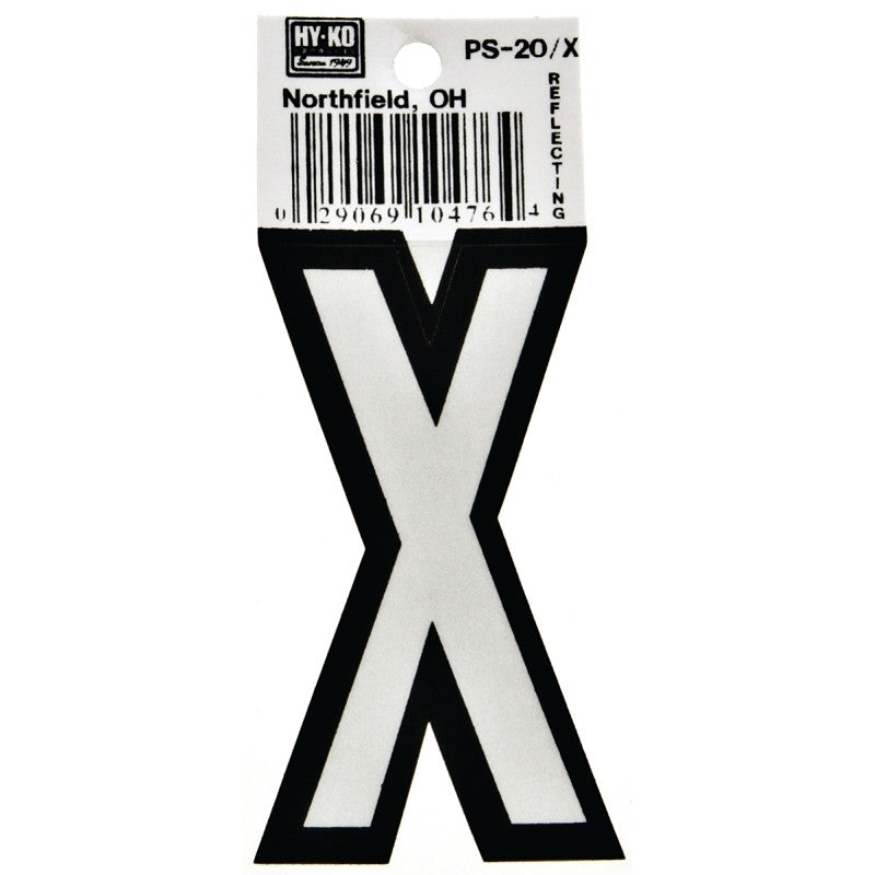 Hy-Ko PS-20/X Reflective Letter, Character: X, 3-1/4 in H Character, Black/White Character, Vinyl (Pack of 10)