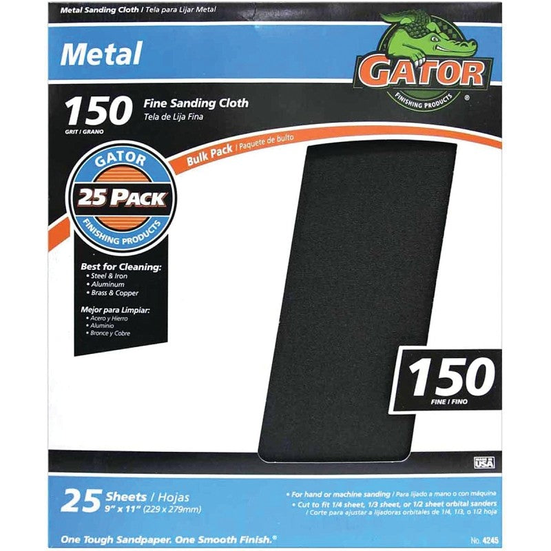 Gator 3290 Sanding Sheet, 11 in L, 9 in W, Fine, 150 Grit, Emery Abrasive, Cloth Backing