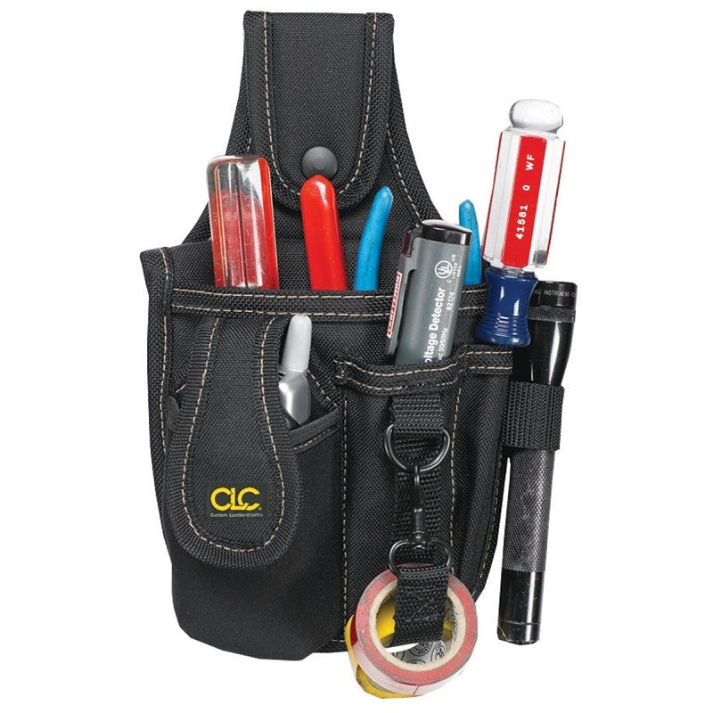 CLC Tool Works Series 1501 Tool and Cell Phone Holder, 4-Pocket, Polyester, Black, 6 in W, 9-3/4 in H, 2 in D