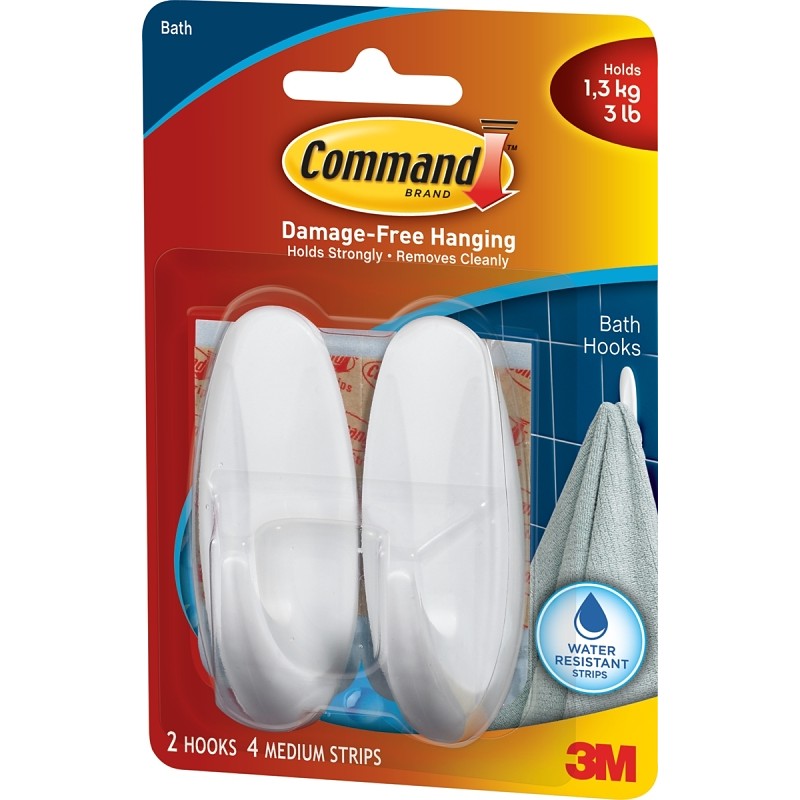 Command 17081B Designer Hook, 3-1/8 in L x 1-1/8 in W x 1-1/8 in H Dimensions, 5/8 in Opening, 3 lb, 2-Hook, Plastic