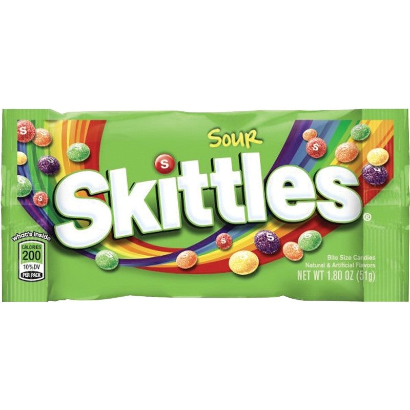 Skittles SSKIT24 Candy, Assorted Fruits, Sour Flavor, 1.8 oz Bag (Pack of 24)