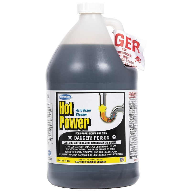 ComStar Hot Power 30-145 Drain Cleaner, Liquid, Amber, Sharp, 1 gal Bottle (Pack of 4)