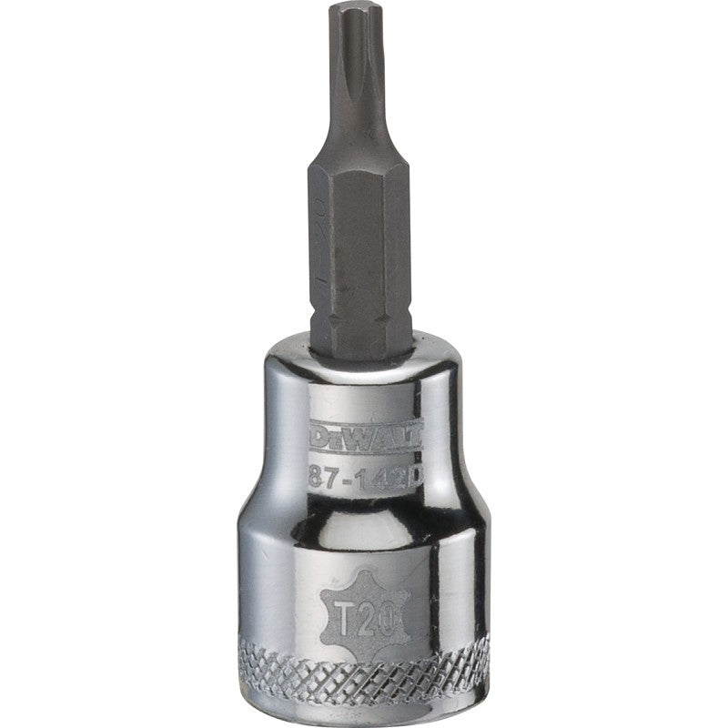DEWALT DWMT87142OSP Torx Bit Socket, T20 Tip, 3/8 in Drive, Polished Chrome Vanadium