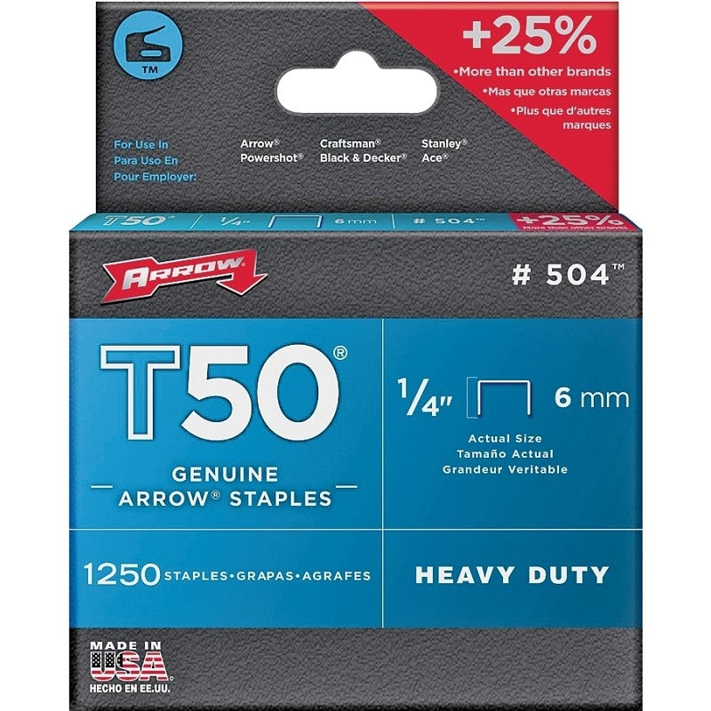 Arrow T50 Series 50424 Staple, For: T50 SA, T50 SHA Tacker, 3/8 in W Crown, 1/4 in L Leg (Pack of 4)