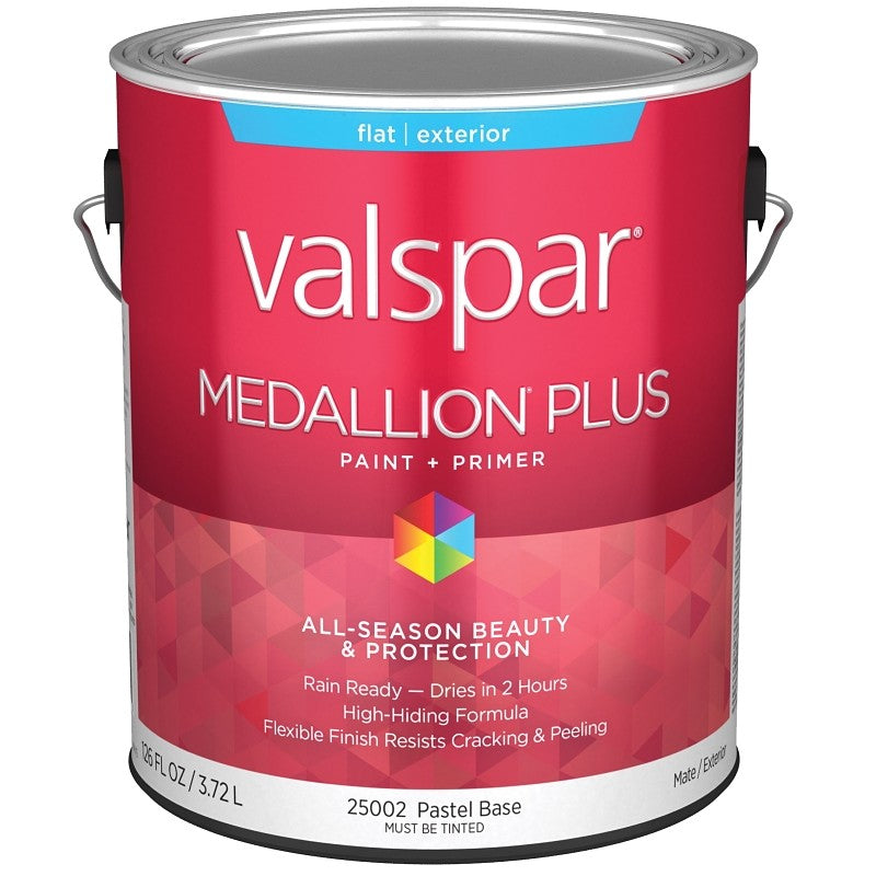 Valspar Medallion Plus 2500 028.0025002.007 Latex Paint, Acrylic Base, Flat Sheen, Pastel Base, 1 gal, Plastic Can (Pack of 4)