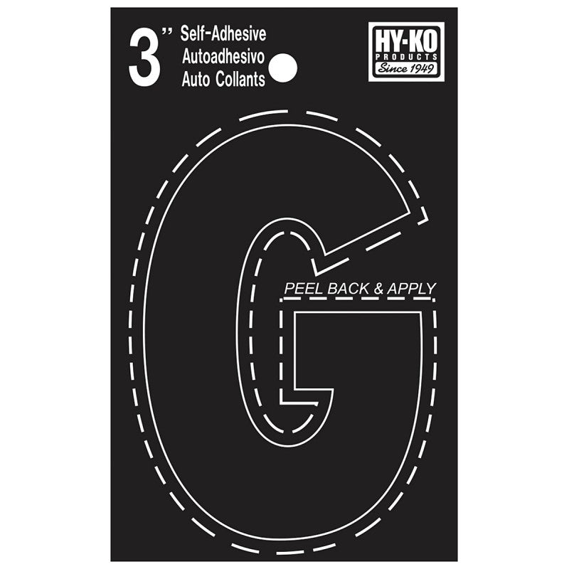 Hy-Ko 30400 Series 30417 Die-Cut Letter, Character: G, 3 in H Character, Black Character, Vinyl (Pack of 10)