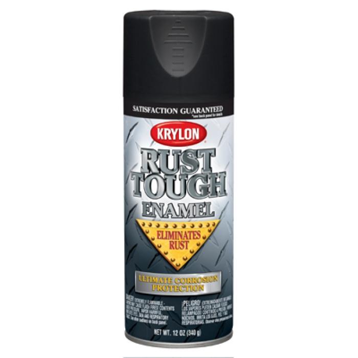 Krylon Rust Tough K09218007 Rust Preventative Spray Paint, Flat, Black, 12 oz, Can