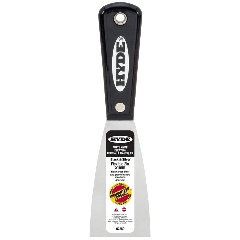 Hyde 02250 Putty Knife, 2 in W Blade, HCS Blade, Nylon Handle, Tapered Handle, 7-3/4 in OAL