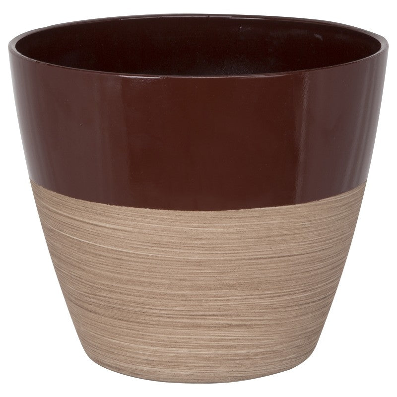Landscapers Select PT-S068 Planter, 8 in Dia, 7 in H, Round, Resin, Red/Wood, Red/Wood (Pack of 6)