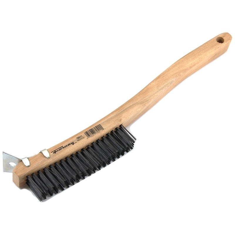 Forney 70511 Scratch Brush with Scraper, 0.014 in L Trim, Carbon Steel Bristle, 13-11/16 in OAL