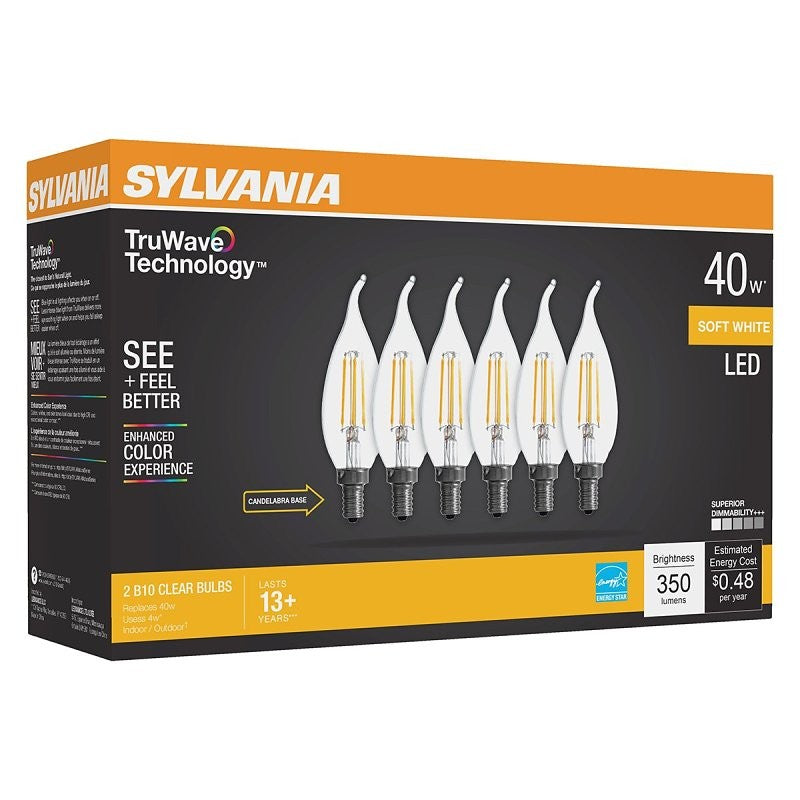 Sylvania Natural Series 41319 LED Bulb, 350 Lumens, 4 W, B10 Lamp, 40 W Equivalent, E12 Candelabra Lamp Base, Dimmable