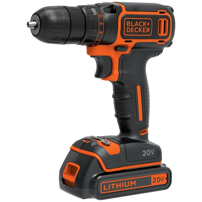 Black+Decker BDCDD120C Drill/Driver, Battery Included, 20 V, 1.5 Ah, 3/8 in Chuck, Keyless Chuck