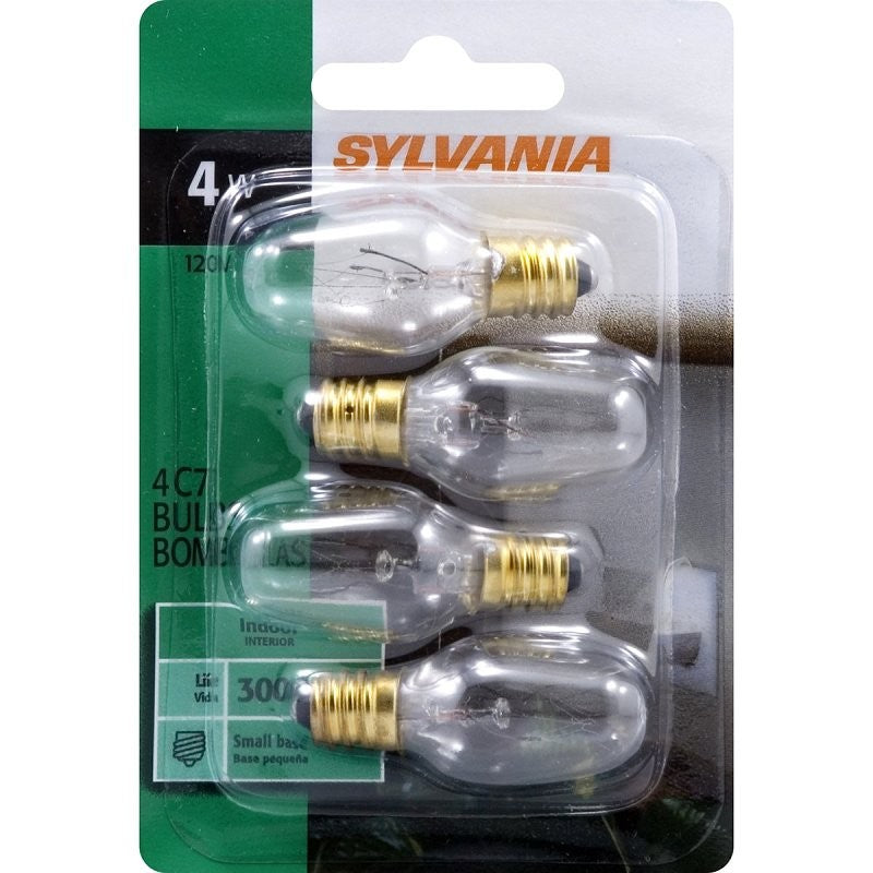 Sylvania 4W/C7/CLR/NLITE/4 Incandescent Lamp, Clear Lamp, 4 W, Candelabra E12 Lamp Base, C9 Lamp, 2850 K Color Temp (Pack of 12)