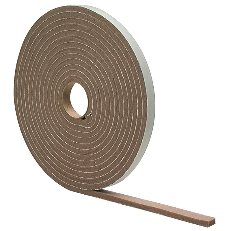 M-D 02816 Foam Tape, 1/2 in W, 17 ft L, 1/4 in Thick, PVC, Brown