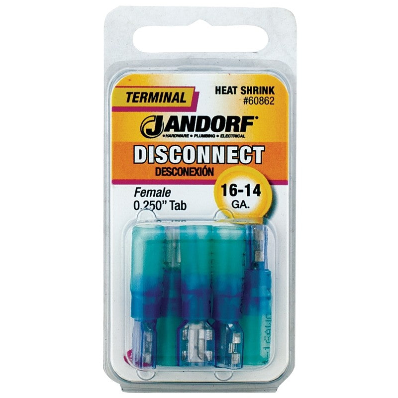 Jandorf 60862 Disconnect Terminal, 16 to 14 AWG Wire, Copper Contact, Tin, Blue, 5/PK