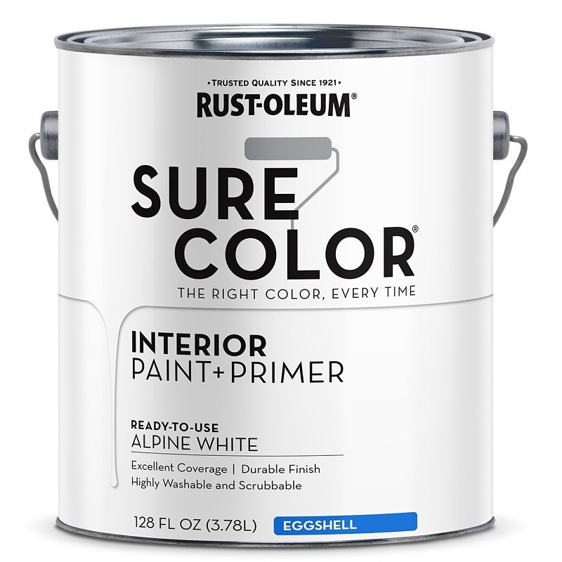 Rust-Oleum Sure Color 380219 Interior Wall Paint, Eggshell, Alpine White, 1 gal, Can, 400 sq-ft Coverage Area (Pack of 2)