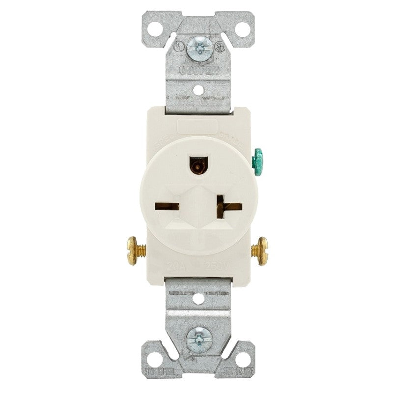 Eaton Wiring Devices 1876LA Single Receptacle, 2 -Pole, 250 V, 20 A, Side Wiring, NEMA: NEMA 6-20R, Light Almond