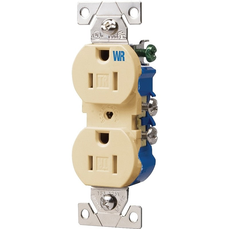 Eaton Wiring Devices TWR270V Duplex Receptacle, Thermoplastic, Ivory, 2-Pole, 15 A, 125 V, 60 Hz