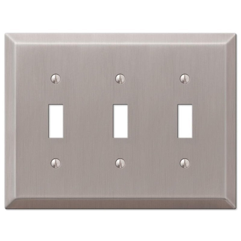 Amerelle Century 163TTTBN Wallplate, 4-15/16 in L, 6-1/2 in W, 3 -Gang, Steel, Brushed Nickel (Pack of 3)