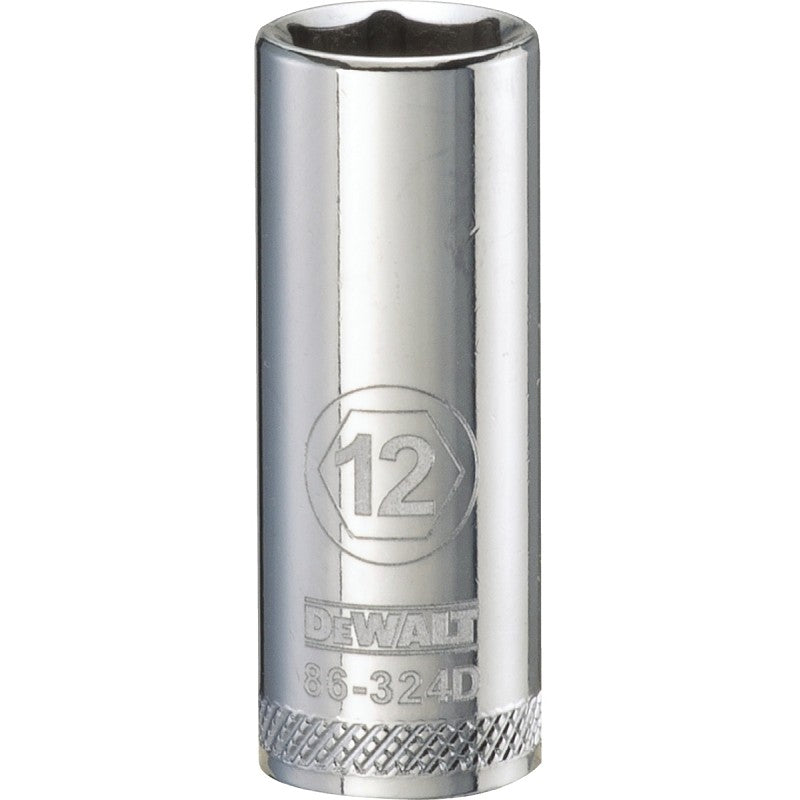 DEWALT DWMT86324OSP Drive Socket, 12 mm Socket, 3/8 in Drive, 6-Point, Vanadium Steel, Polished Chrome