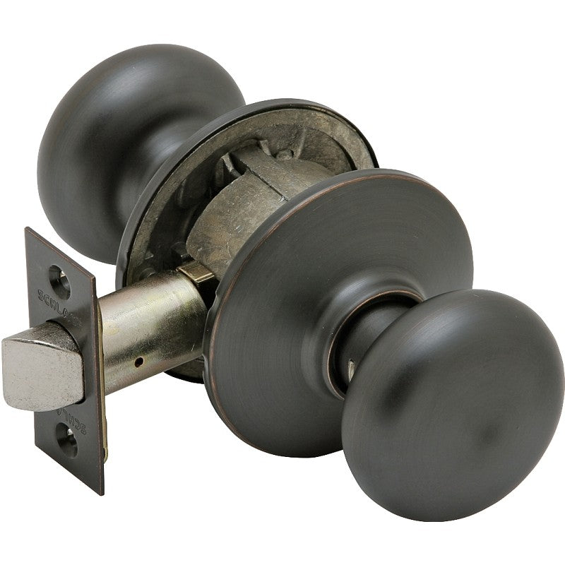 Schlage F Series F10 PLY 716 Passage Knob, Plymouth, Round, 2-3/4 in Dimensions, Metal, Aged Bronze, Reversible Hand