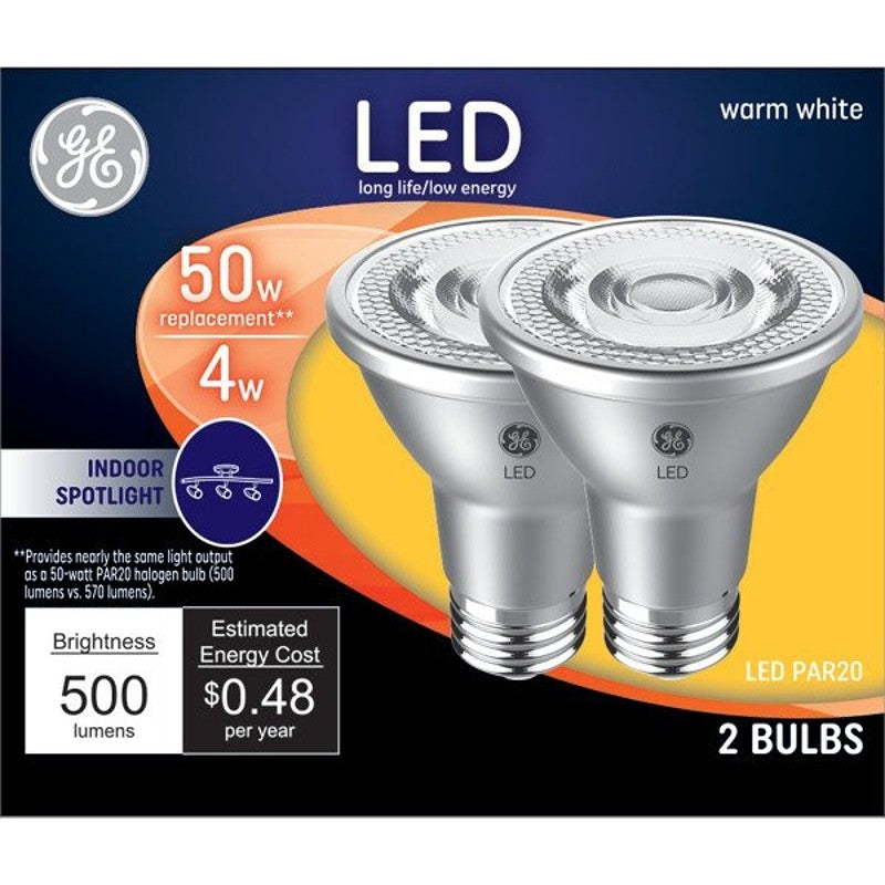 GE 93116055 LED Light Bulb, R20 Lamp, 50 W Equivalent, E26 Medium Lamp Base, Yes, Clear, Warm White Light