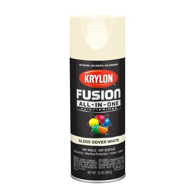 Krylon K02706007 Spray Paint, 12 oz Can, 25 sq-ft Coverage Area, Acrylic Base, Gloss, Dover White