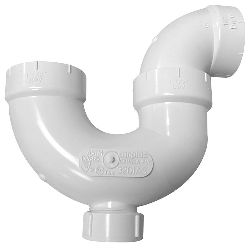 Canplas 193201AS P-Trap, 1-1/2 in, Hub, PVC, White, SCH 40