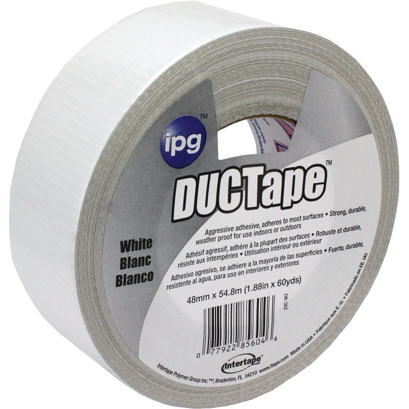 IPG 20C-W2 Duct Tape, 60 yd L, 1.88 in W, Cloth Backing, White