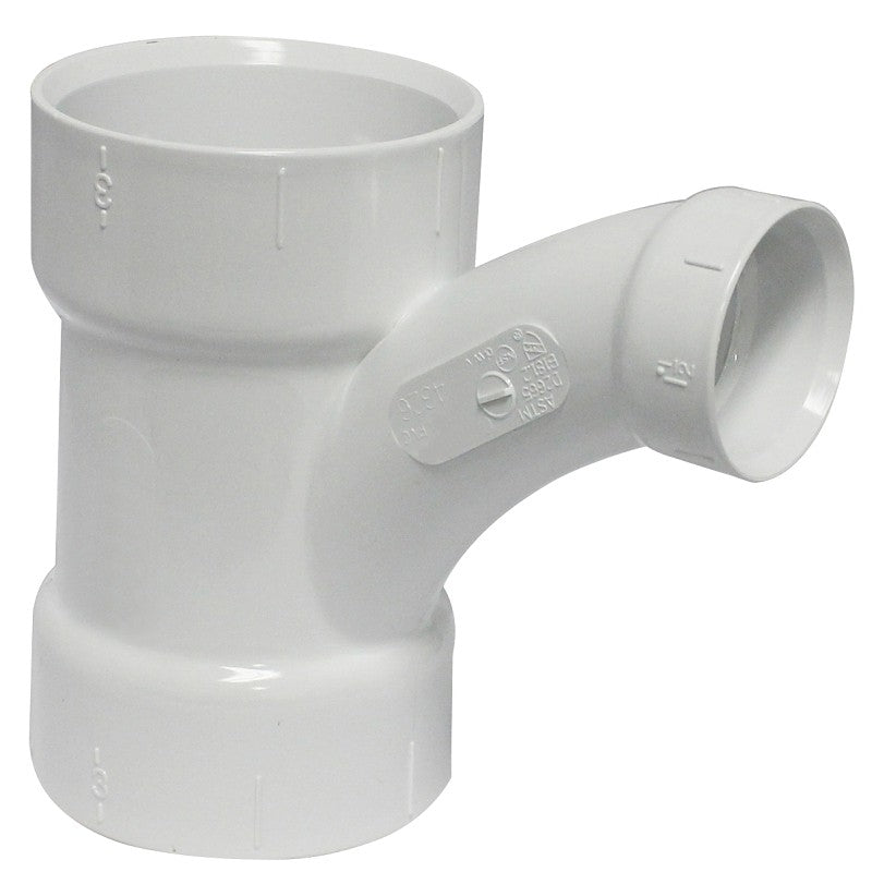 Canplas 194326 Reducing Combination Tee Pipe Wye, 3 x 3 x 1-1/2 in, Hub, PVC, White, SCH 40 Schedule