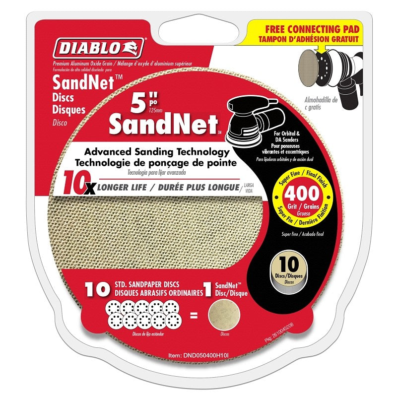 Diablo DND050400H10I Sanding Disc, 5 in Dia, 400 Grit, Super Fine, Aluminum Oxide Abrasive, Universal, 10/PK