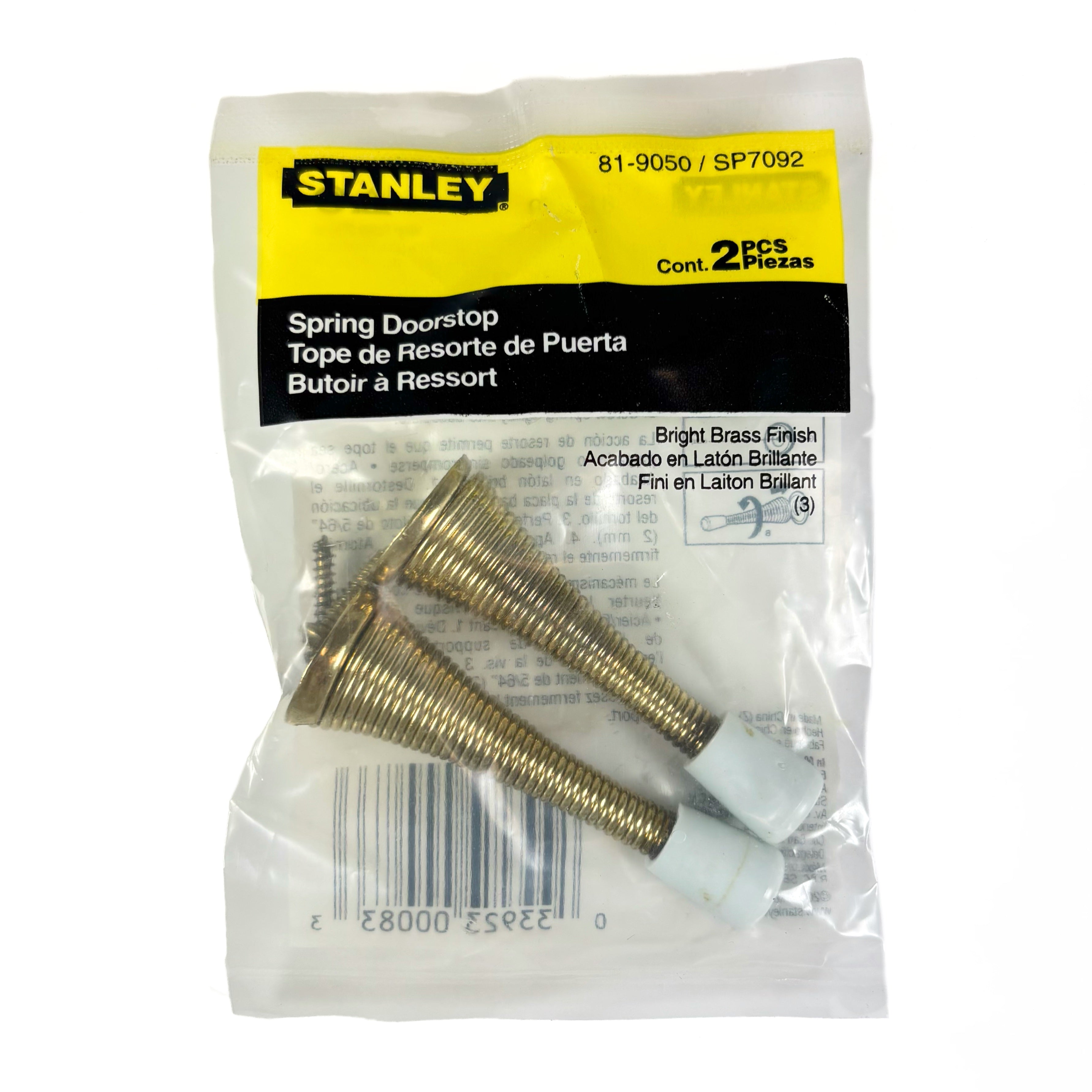 Heavy Duty Spring Door Stops 3 Inch Bright Brass 2 Pack (POS)