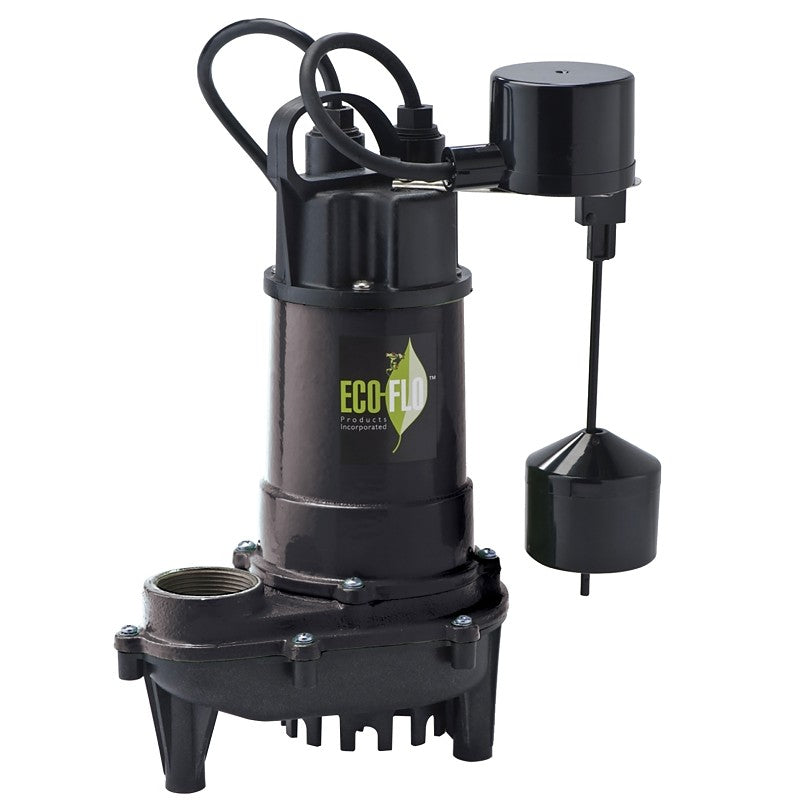 Eco-Flo ECD50V Cast Iron Sump Pump, 8 A, 115 V, 1/2 hp, 1-1/2 in Outlet, 4400 gph, Thermoplastic Impeller