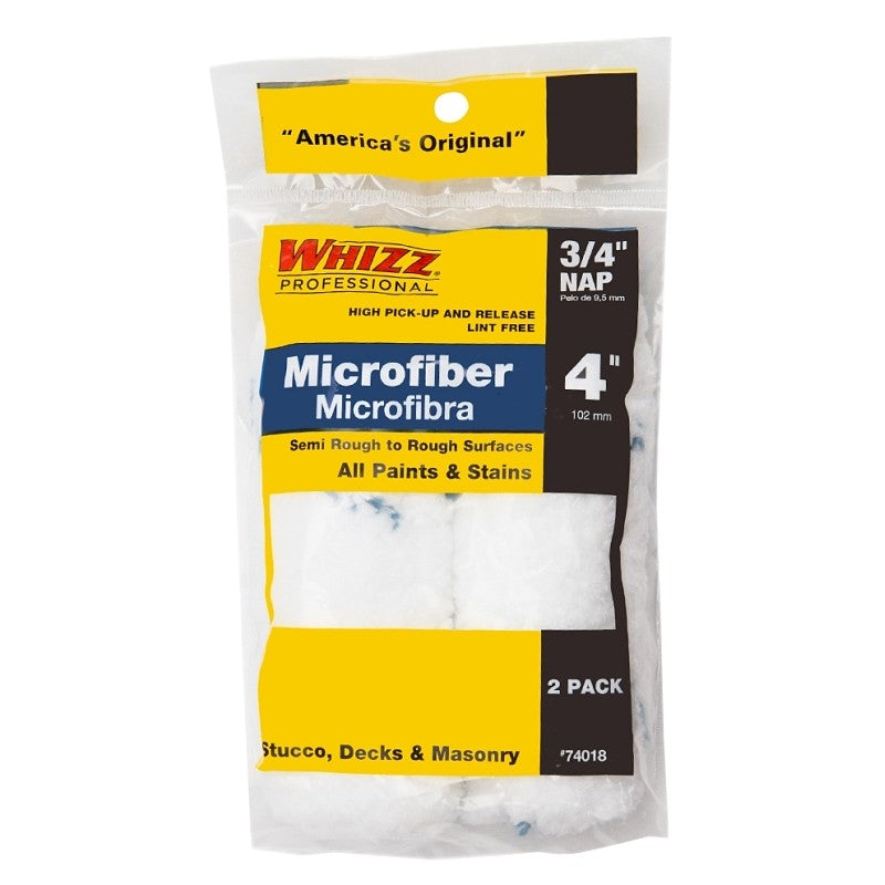 Whizz 74018 Mini Roller Cover, 3/4 in Thick Nap, 4 in L, Microfiber Cover, 2/PK