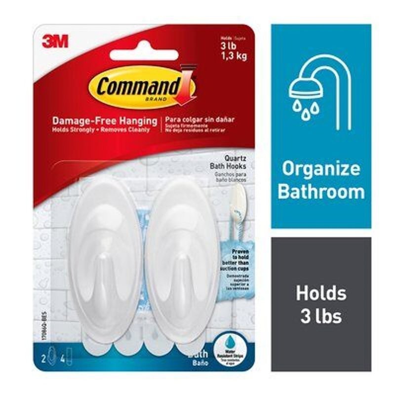 Command 17086Q-BES Medium Terrace Bath Hook, 1.3 kg, 2-Hook, Plastic, Quartz