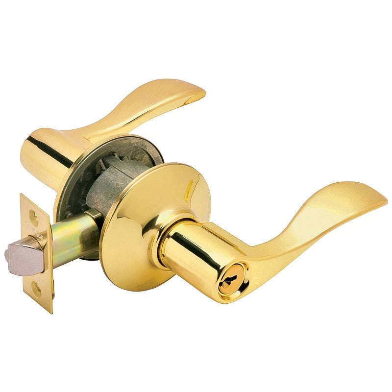 Schlage Accent Series F51A V ACC 505 Entry Lever, Mechanical Lock, Bright Brass, Metal, 1/2 in Projection, 2 Grade
