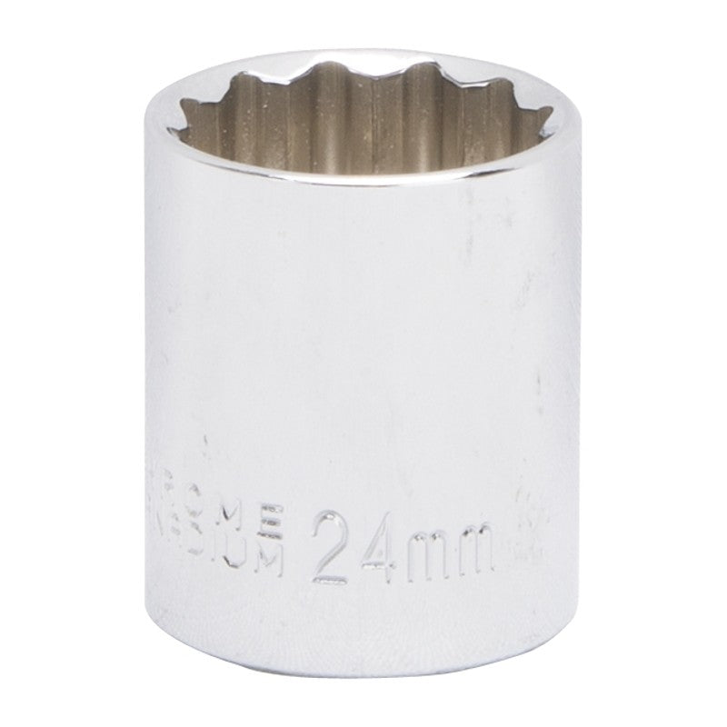 Vulcan MT6534101 Drive Socket, 24 mm Socket, 1/2 in Drive, 12-Point, Chrome Vanadium Steel, Chrome