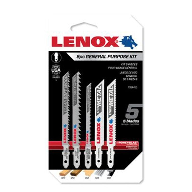 Lenox 1994456 Jig Saw Kit, 5-Piece, General-Purpose, T-Shank, Carbon Steel