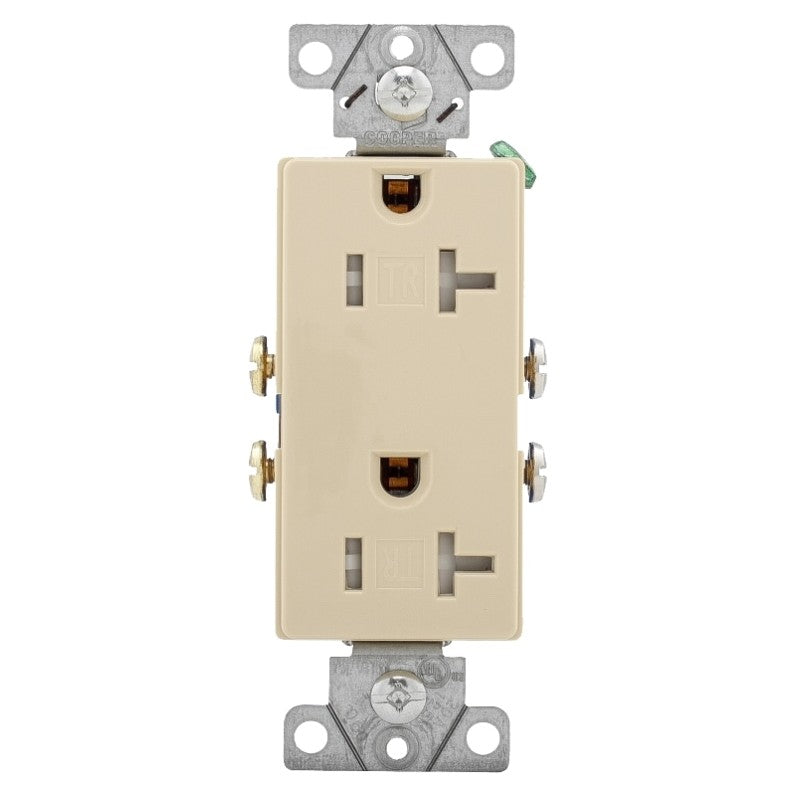 Eaton Wiring Devices TR1307V-BOX Duplex Receptacle, PVC, Ivory, 2-Pole, 20 A, 125 V, Back, Side Wiring, 60 Hz