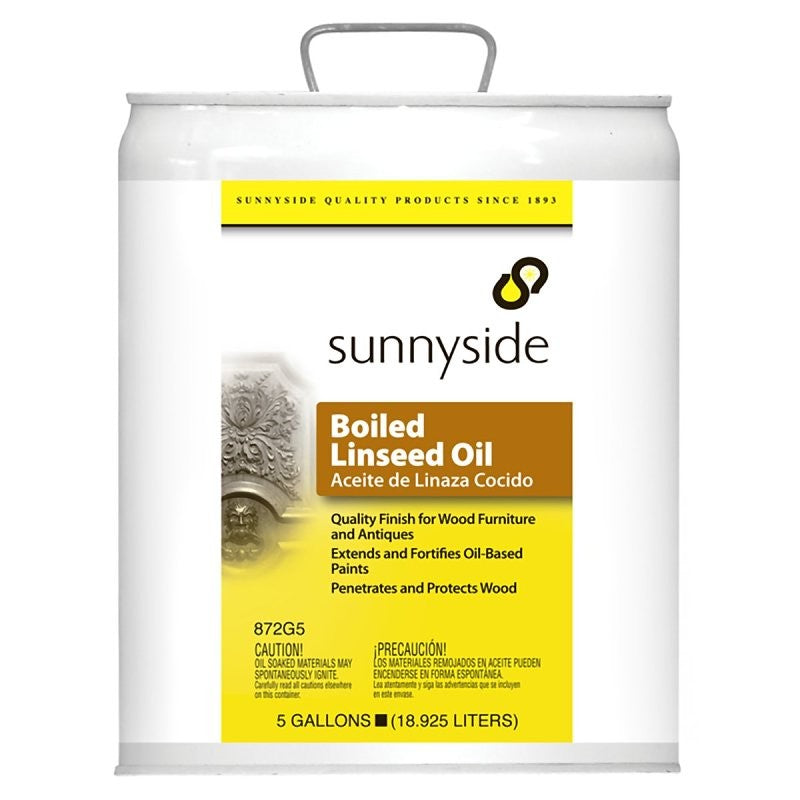 Sunnyside 872G5 Boiled Linseed Oil, Gloss, Amber/Clear, Liquid, 5 gal, Can
