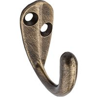 Single Clothes Hook Contoured Antique Brass 2 Pack
